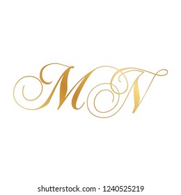 gold script monogram, letter m and letter n