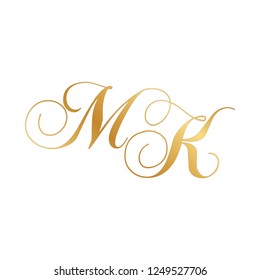 gold script monogram, letter m and letter k