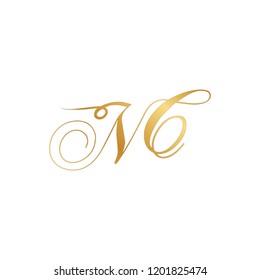 gold script monogram, letter n and letter c