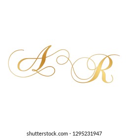 gold script monogram, letter a and letter r