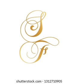 gold script monogram, letter s and letter f