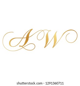 gold script monogram, letter a and letter w