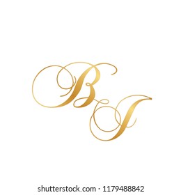 gold script monogram, letters B and J