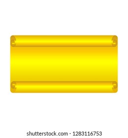 Gold scroll isolated on white background. Golden paper roll banner 3D. Ribbon design for Christmas frame, New Year decoration, curved retro border. Smooth realistic texture Vector illustration