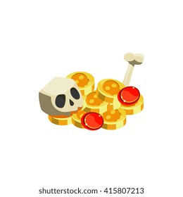 Gold And Scull Colorful Vector Icon In Childish Toy Style Design Isolated On White Background