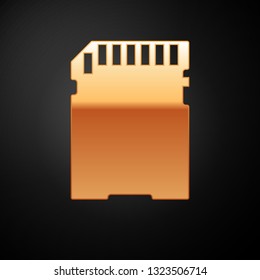 Gold SD card icon isolated on black background. Memory card. Adapter icon. Vector Illustration