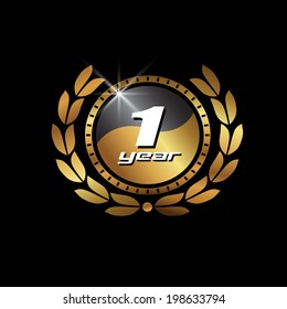 Gold Seal 1 year image. Concept of anniversary,celebration, luxury. Vector icon