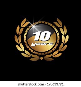 Gold Seal 10 years image. Concept of anniversary,celebration, luxury. Vector icon