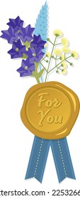 Gold sealing stamp, dried flowers and ribbon decoration parts