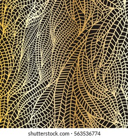 Patrón de ondas abstractas y sin fisuras de oro, fondo ondulado. Se puede utilizar un patrón sin problemas para papel pintado, rellenos de patrones, fondo de página web, texturas superficiales. Maravilloso fondo floral sin fisuras