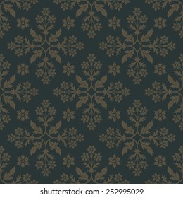 Gold seamless background with floral elements. Pattern for wallpaper and textile. Editable vector file.