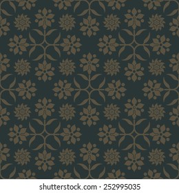 Gold seamless background with floral elements. Pattern for wallpaper and textile. Editable vector file.