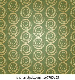 Gold Seamless Geometric Pattern on Warm Green Background. Vintage Wallpaper