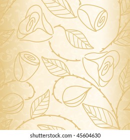 Gold seamless hand drawn pattern with roses (EPS10); a JPG version is also available