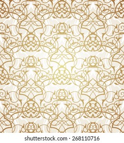 Gold seamless pattern background. Filigree ornament with oriental motifs.  Vector illustration
