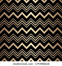 Patrón sin costuras de oro. Chevron de banda de fondo. Elegantes líneas de zigzag. La textura a rayas de los chevrons delicados y repetitivos para el diseño. Sótano dorado de la oferta para impresiones, tela, papel pintado, textil. Vector 