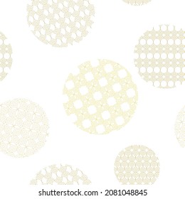 Gold seamless pattern with balls in wave swatches, linear design. Geometric seamless repetitive vector curvy waves background.