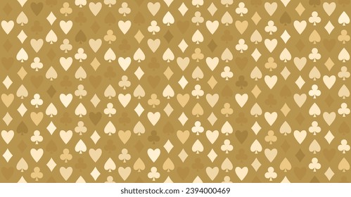 Gold seamless pattern with card suits. Casino seamless pattern. Poker background.