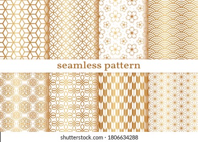 Gold seamless pattern. Chinese, Japanese background. Golden collection pattern. Asian oriental. Set background. China style traditional texture. Abstract ornament for design wallpapers, prints. Vector