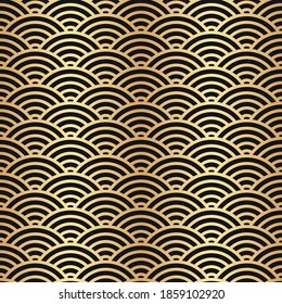 Gold seamless pattern. Chinese and Japanese background. Asian oriental background. Golden pattern. China style traditional texture. Abstract circular ornament for design wallpapers, prints. Vector