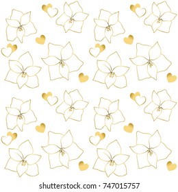 gold seamless pattern of contour amaryllis flowers 