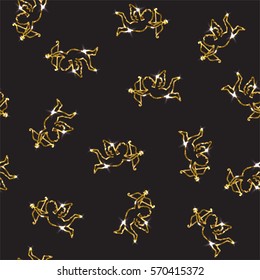 Gold seamless pattern with cupid. Glittering background. Romantic wallpaper print.