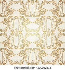 Gold seamless pattern in damask style on white background.Vector illustration