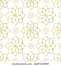 Gold seamless pattern with geometric flowers in oriental style