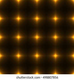 Gold seamless pattern made from shinning cross. Dark seamless background with gold glowing points. gold wall of floor made from tiles. gold laser safety grid or net.