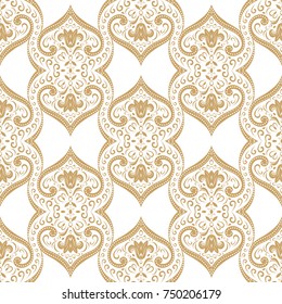 Gold seamless pattern on a white background. Ornament. Floral pattern. Traditional, Arabic, Turkish, Indian motifs. Great for fabric and textile, wallpaper, packaging or any desired idea.