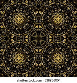 Gold seamless pattern. Vintage decorative elements. Hand drawn background. Islam, Arabic, Indian, ottoman motifs. Perfect for printing on fabric or paper.