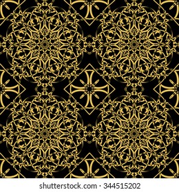 Gold seamless pattern. Vintage decorative elements. Hand drawn background. Islam, Arabic, Indian, ottoman motifs. Perfect for printing on fabric or paper.