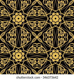 Gold seamless pattern. Vintage decorative elements. Hand drawn background. Islam, Arabic, Indian, ottoman motifs. Perfect for printing on fabric or paper.