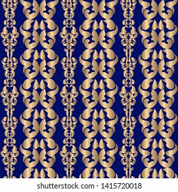 Gold seamless pattern, Wallpaper on blue background.