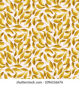 Gold seamless patterns with leaves, vector autumn background, golden wallpaper.