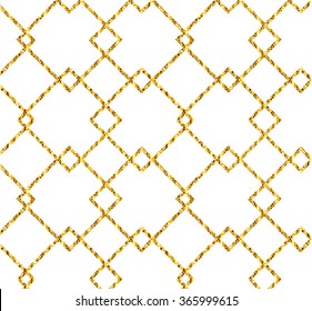 Gold seamless square pattern on a white background.