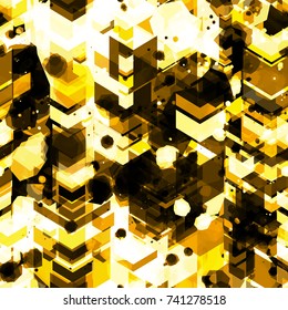 Gold seamless texture with spots and arrows. Dark and light. Abstract vector background for web page, banners, fabric, home decor, wrapping