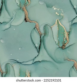 Gold Seamless Tile. Metal Alcohol Ink. Light Seamless Repeat. Vector Abstract Wall Template. Foil Marble Background. Golden Vector Ink Marble. Marble Water Color. Gold Art Paint. Green Tile Background