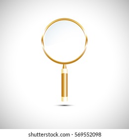Gold Search Icon. Magnifying glass Icon. Zoom Out Icon. Find Icon. Vector illustration.