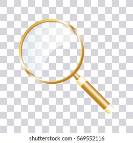 Gold Search Icon on transparent background. Magnifying glass Icon. Zoom Out Icon. Find Icon. Vector illustration.