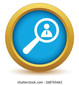 Gold search person icon on a white background. Vector illustration