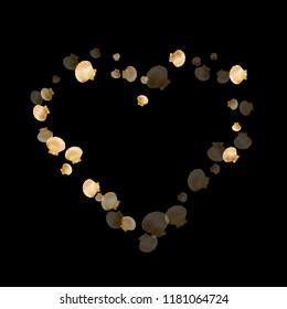 Gold seashells vector, golden pearl bivalved mollusks. Oceanic scallop, bivalve pearl shell, marine mollusk isolated on black wild life nature background. Cool gold sea shell illustration.