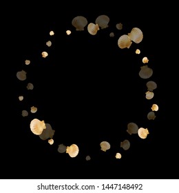 Gold seashells vector, golden pearl bivalved mollusks. Exotic scallop, bivalve pearl shell, marine mollusk isolated on black wild life nature background. Chic gold sea shell vector.