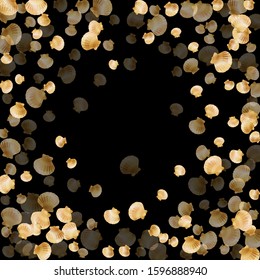 Gold seashells vector, golden pearl bivalved mollusks. Cute scallop, bivalve pearl shell, marine mollusk isolated on black wild life nature background. Chic gold sea shell graphics.