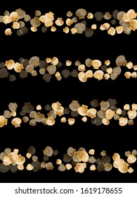 Gold seashells vector, golden pearl bivalved mollusks. Exotic scallop, bivalve pearl shell, marine mollusk isolated on black wild life nature background. Rich gold sea shell vector.