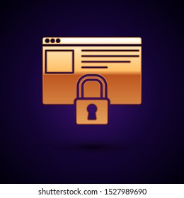 Gold Secure your site with HTTPS, SSL icon isolated on dark blue background. Internet communication protocol.  Vector Illustration