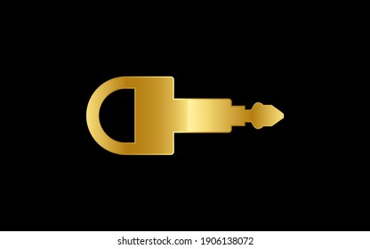 Concepto del sistema de seguridad Gold representado por un icono de clave. Ilustración aislada y plana