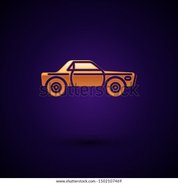 Gold Sedan car icon isolated on dark blue\
background.  Vector\
Illustration