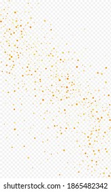 Gold Sequin Abstract Transparent Background. Glamour Confetti Pattern. Yellow Polka Paper Background. Round Vector Postcard.