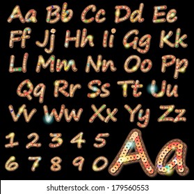 Gold Sequin Alphabet vector with editable sequins brush